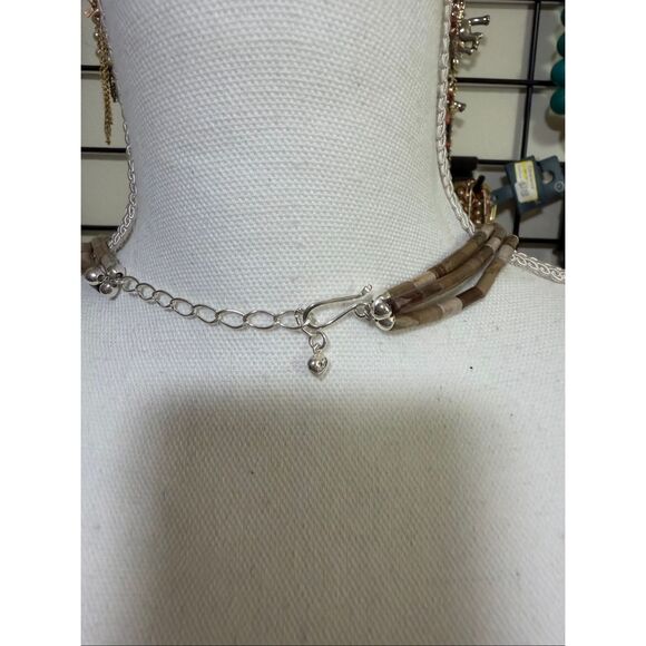 Sterling Silver Multi-Strand Heishi Necklace w/ Smoky Quartz Style Dangles – DR - Picture 3 of 8